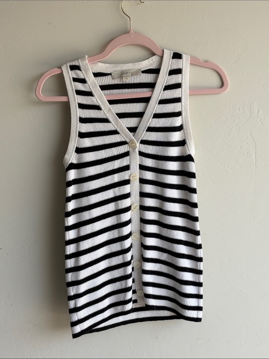LOFT Tops - LOFT Black and White Striped Sleeveless Button-Front Top